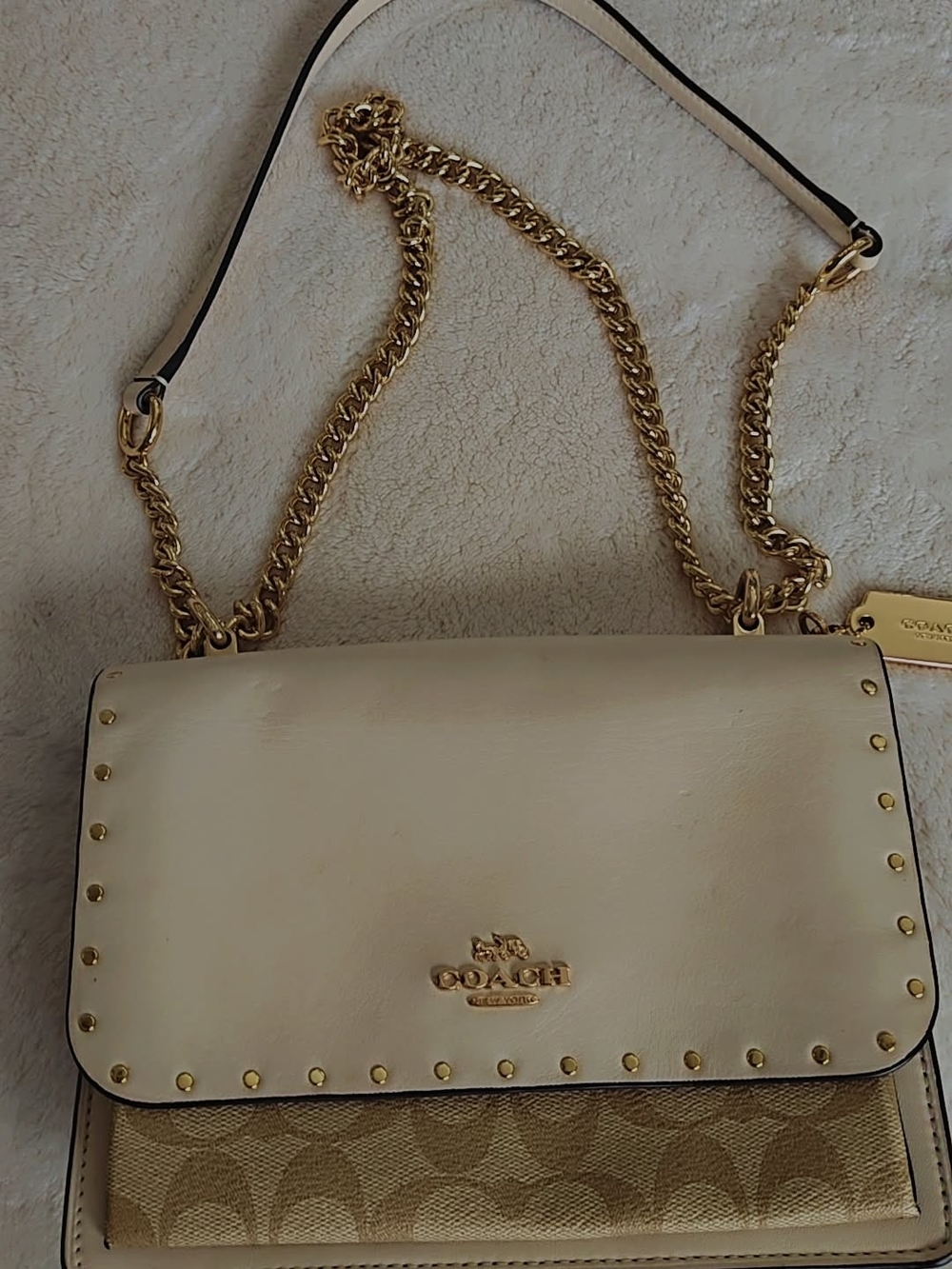 Coach Cream & Signature Canvas Chain Crossbody Bag